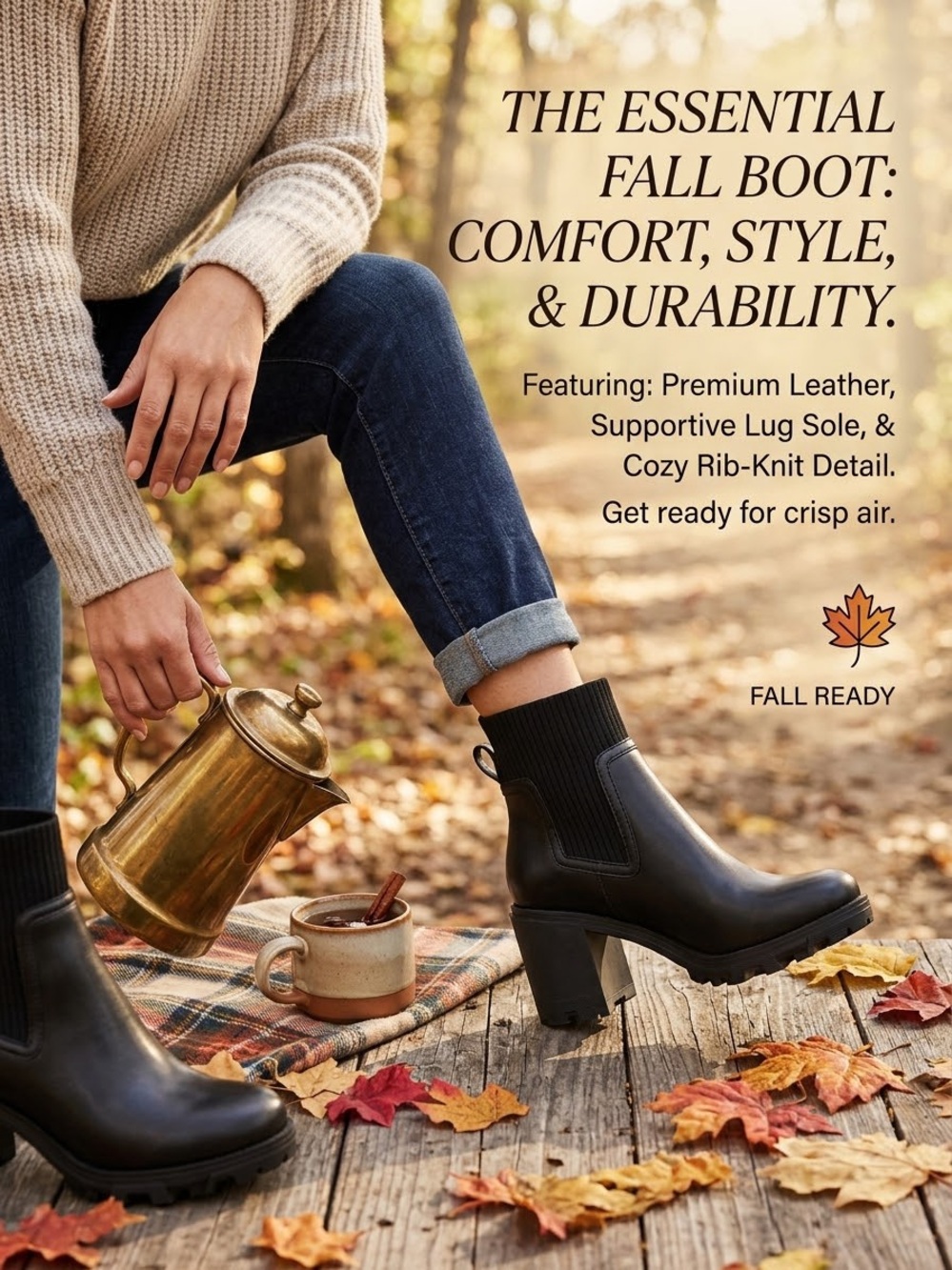 Women’s Black Rib-Knit Chelsea Heel Boot
